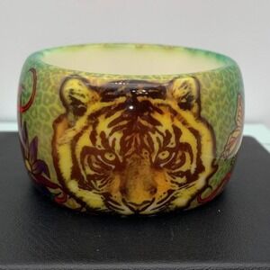 Chunky Hand painted tiger flower butterfly design bangle bracelet